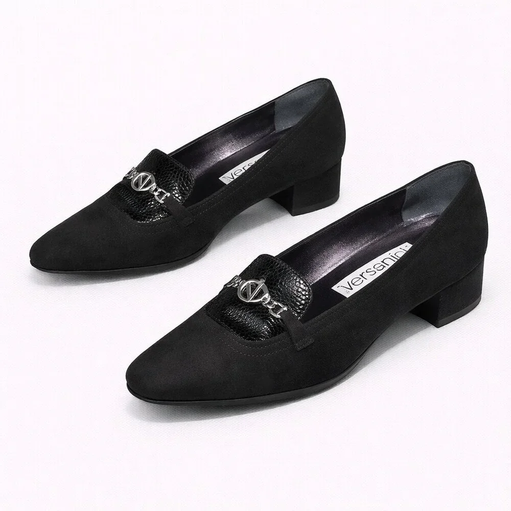 VERSANI Black Italian Leather Suede Shoes 8.5 AAA
